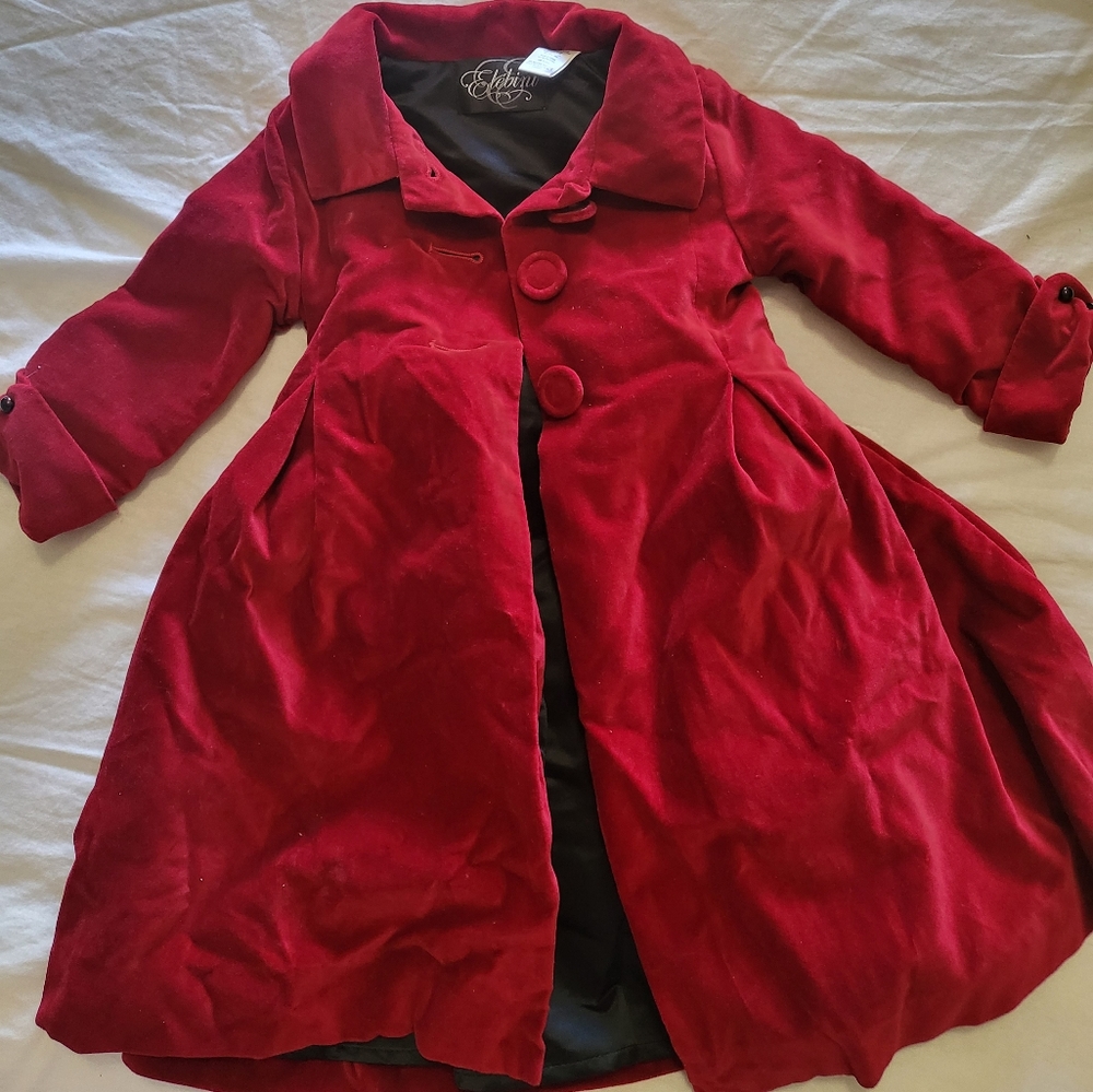 Elebini Christmas winter coat jacket dress 24months 2T girls beautiful deep red.